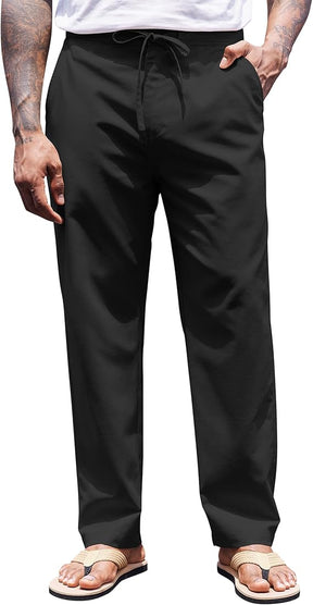 COOFANDY Men's Casual Linen Pants Elastic Waist Drawstring Yoga Beach Pants Lightweight Loose Fit Trousers with Pockets