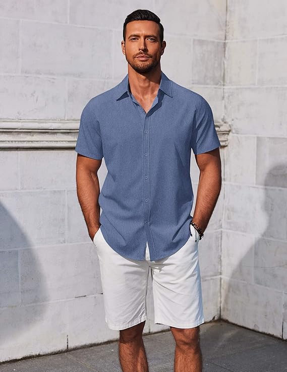 COOFANDY Men's Button Down Shirts Short Sleeve Casual Summer Beach Shirts Vacation Wedding Shirts