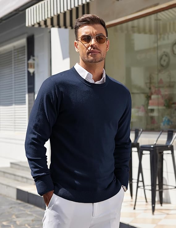COOFANDY Mens Crewneck Sweater Pullover Knit Sweater Lightweight Sweaters with Ribbing Edge