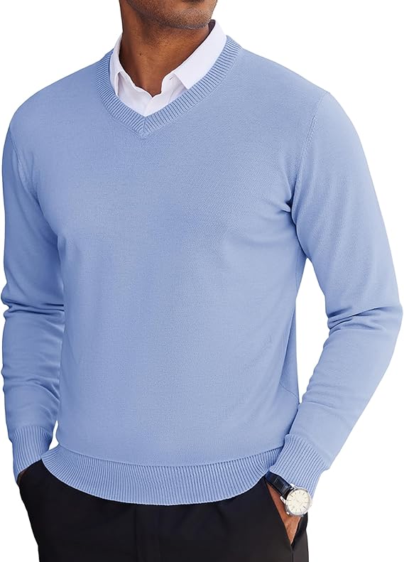 COOFANDY Men's V Neck Sweater Lightweight Knitted Pullover Sweaters
