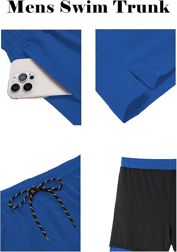 COOFANDY Men Swim Trunk with Compression Liner 2 in 1 Swimwear Bathing Suit Quick Dry Board Short