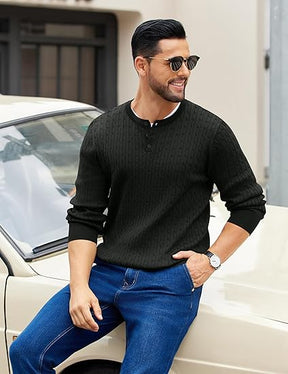 COOFANDY Men's Knit Henley Sweater Long Sleeve Button Down Fall Sweaters and Pullovers