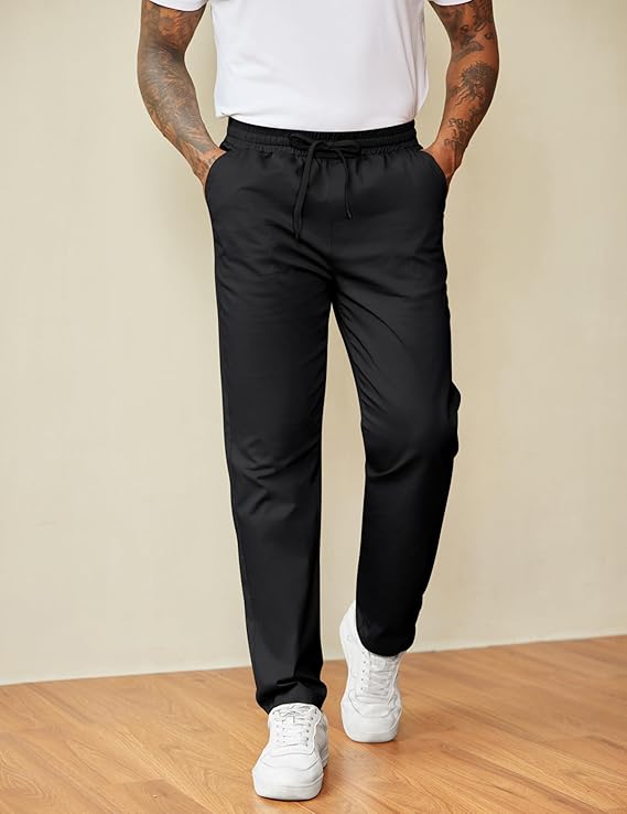 COOFANDY Men's Casual Pants Drawstring Elastic Waist Chino Pants Straight Leg Slacks Cotton Twill Trousers with Pockets