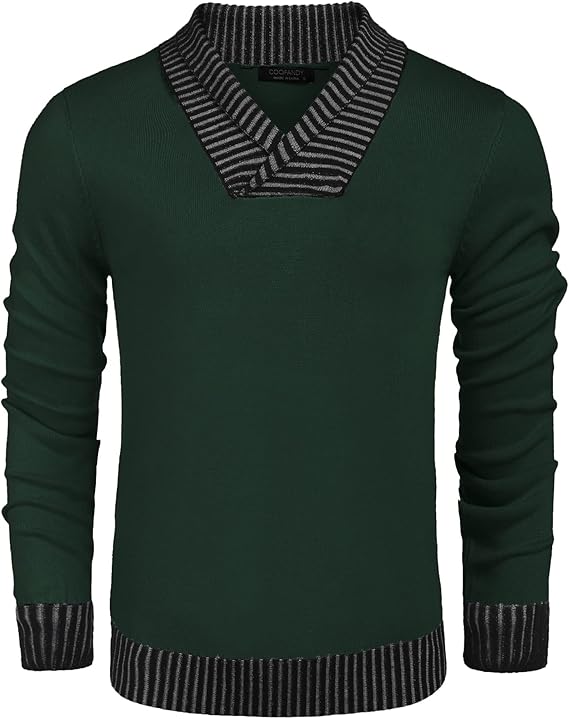 COOFANDY Men Casual Knitted Sweaters Shawl Collar Dress Sweater Long Sleeve V-Neck Pullover Tops