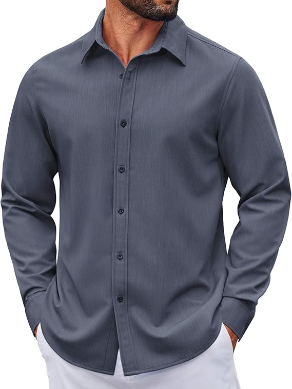 COOFANDY Men's Casual Button Down Long Sleeve Untucked Denim Dress Shirt