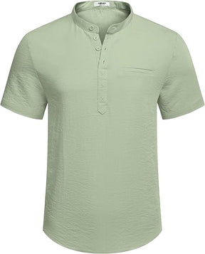 COOFANDY Men's Henley Shirts Band Collar Short Sleeve T-Shirts Casual Summer Beach Shirt Hippie Fashion Hawaiian Shirt