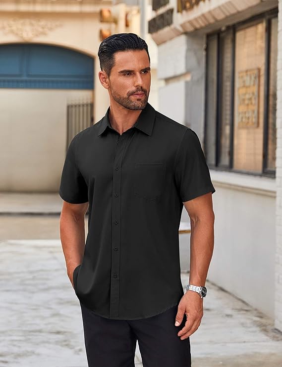 COOFANDY Men's Short Sleeve Button Down Shirts Casual Dress Shirts for Men Untucked Shirt with Pocket