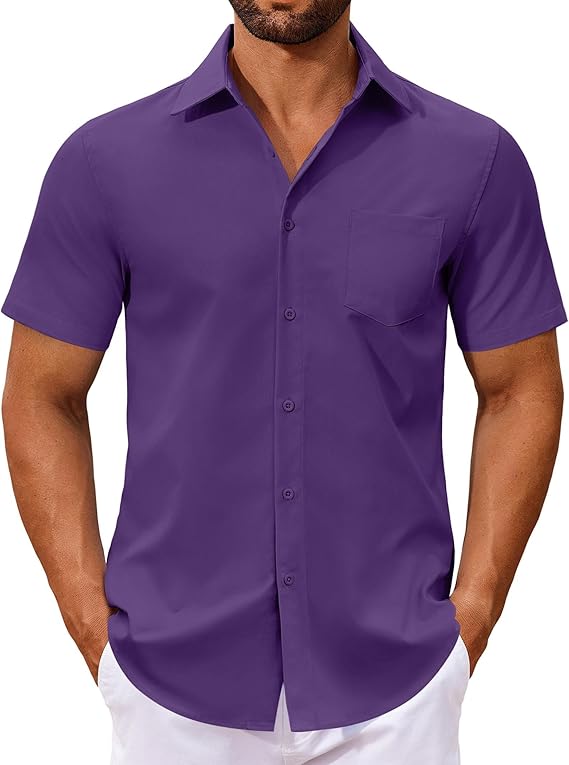 COOFANDY Men's Button Down Shirts Short Sleeve Casual Dress Shirts Untucked Summer Shirt with Pocket