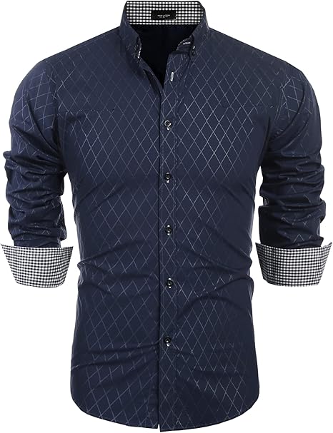 COOFANDY Men's Long Sleeve Wrinkle Free Dress Shirts Inner Contrast Business Casual Button Down Shirt