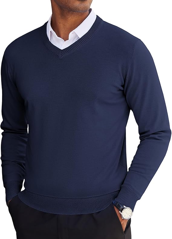 COOFANDY Men's V Neck Sweater Lightweight Knitted Pullover Sweaters