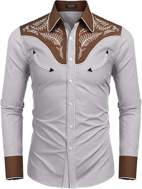 COOFANDY Men's Western Cowboy Shirt Embroidered Button Down Long Sleeve Shirts