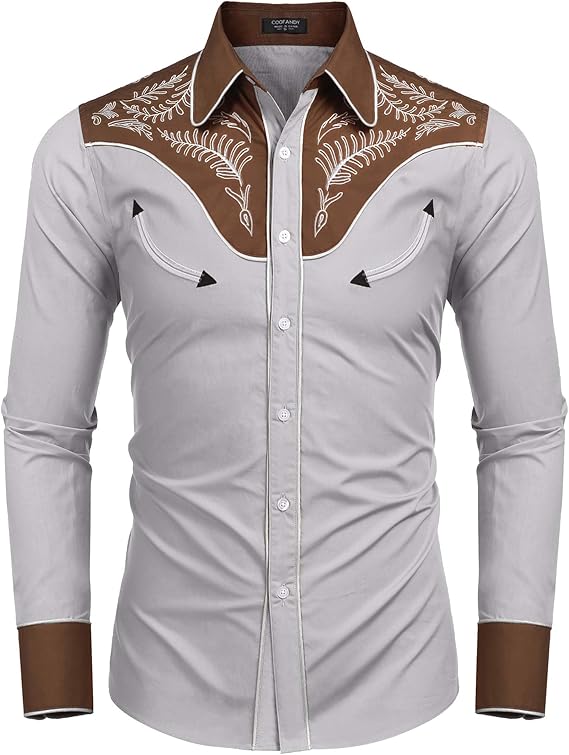 COOFANDY Men's Western Cowboy Shirt Embroidered Button Down Long Sleeve Shirts