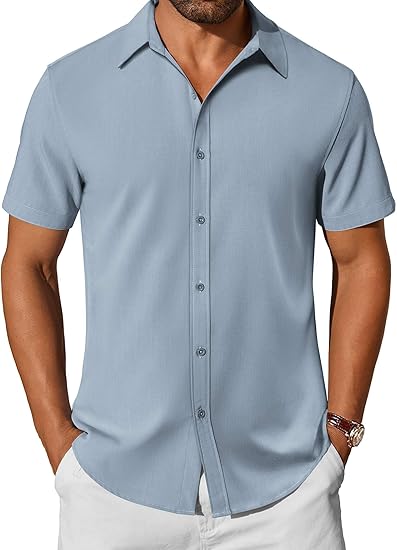COOFANDY Mens Casual Shirts Short Sleeve Button Down Shirt Wrinkle Free Summer Shirt