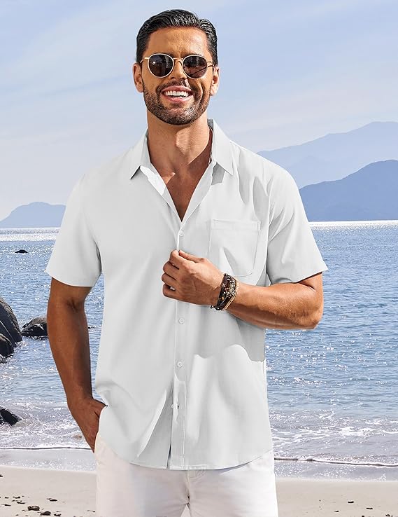 COOFANDY Shirts for Men Short Sleeve Button Down Shirt Casual Summer Beach Shirts