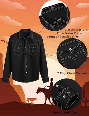 COOFANDY Men's Western Cowboy Shirts Long Sleeve Cotton Casual Button Down Work Shirt with Pockets