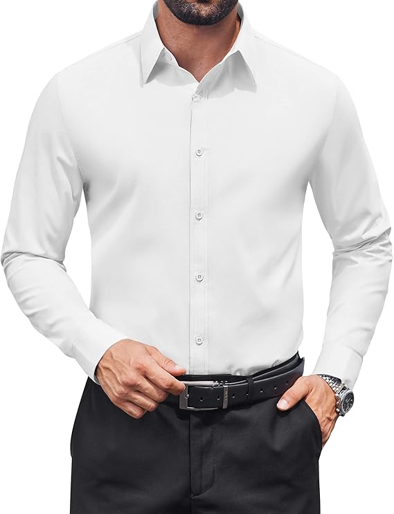 COOFANDY Mens Dress Shirts Long Sleeve Stain Shield Button Down Shirt Regular Fit Formal Business Wedding Shirts