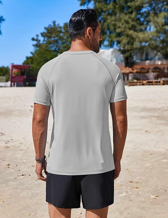 COOFANDY Mens Swim Shirt Short Sleeve UPF 50+ Sun Protection Shirt Rah Guard Athletic Quick Dry T Shirts