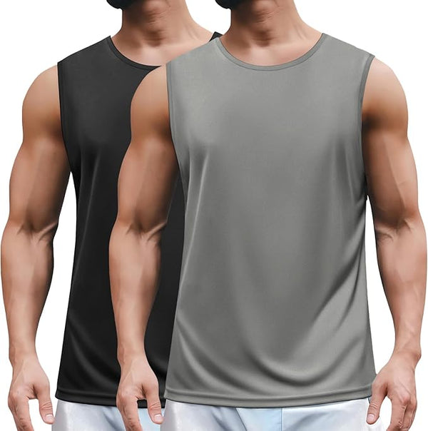 COOFANDY Mens 2 Pack Workout Tank Top UPF 50+ Quick Dry Sleeveless Swim Shirt Gym Muscle Athletic Summer Beach T Shirts