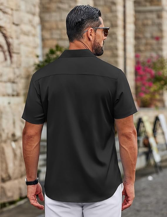 COOFANDY Mens Button Down Shirts Short Sleeve Casual Shirt Wrinkle Free Solid Stretch Dress Shirt for Men