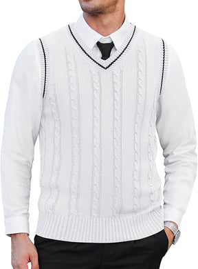 COOFANDY Men's  Vest V Neck Slim Fit Casual Sleeveless Twisted Knitted Pullover Sweater