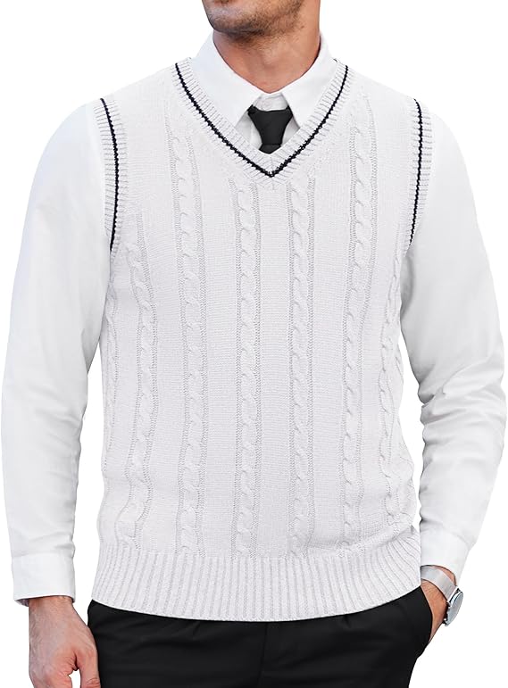 COOFANDY Men's  Vest V Neck Slim Fit Casual Sleeveless Twisted Knitted Pullover Sweater