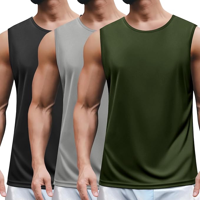 COOFANDY Mens 2 Pack Workout Tank Top UPF 50+ Quick Dry Sleeveless Swim Shirt Gym Muscle Athletic Summer Beach T Shirts