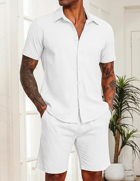 COOFANDY Men's 2 Pieces Cotton Linen Set Short Sleeve Button Down Shirts Summer Beach Shorts Casual Outfits
