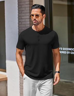 COOFANDY Men's Henley Shirts Cotton Short Sleeve Casual T-Shirt Button Henley Basic Tee Lightweight Summer Top