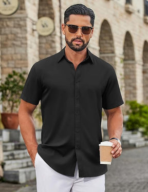 COOFANDY Mens Button Down Shirts Short Sleeve Casual Shirt Wrinkle Free Solid Stretch Dress Shirt for Men