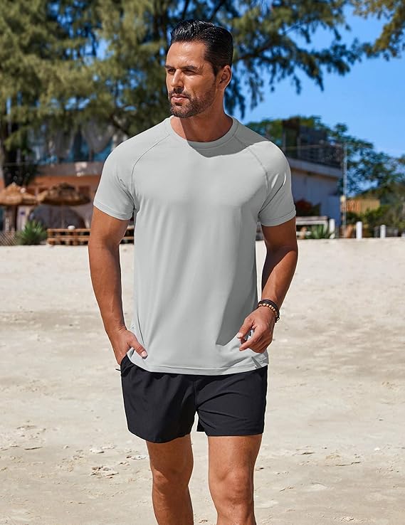 COOFANDY Mens Swim Shirt Short Sleeve UPF 50+ Sun Protection Shirt Rah Guard Athletic Quick Dry T Shirts