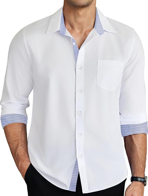 COOFANDY Mens Dress Shirts Long Sleeve Button Down Shirts Untucked Wrinkle-Free Business Casual Shirts