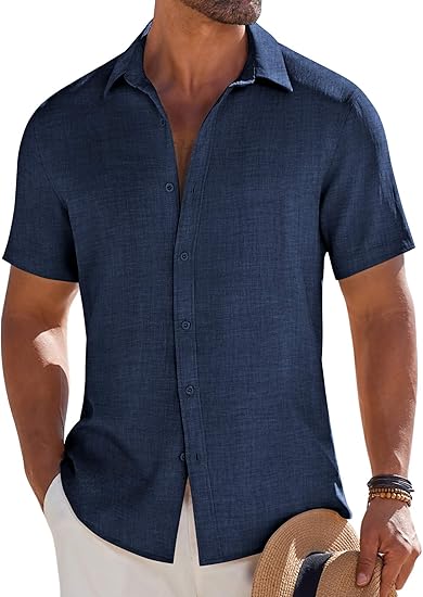 COOFANDY Mens Button Down Short Sleeve Shirt Casual Beach Shirt Summer Vacation Textured Shirts