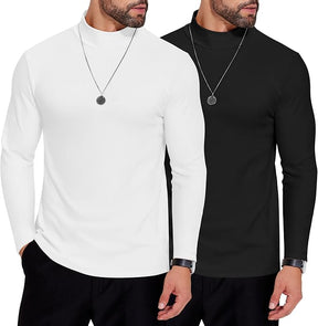 COOFANDY Mens Mock Neck Shirts Fleece Long Sleeve Tops Basic Pullover T-Shirts