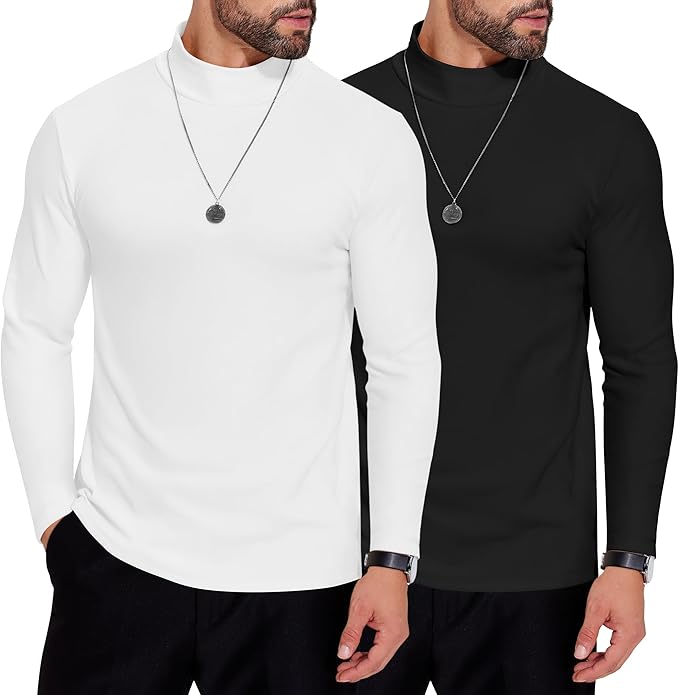 COOFANDY Mens Mock Neck Shirts Fleece Long Sleeve Tops Basic Pullover T-Shirts