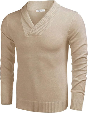 COOFANDY Men Casual Knitted Sweaters Shawl Collar Dress Sweater Long Sleeve V-Neck Pullover Tops
