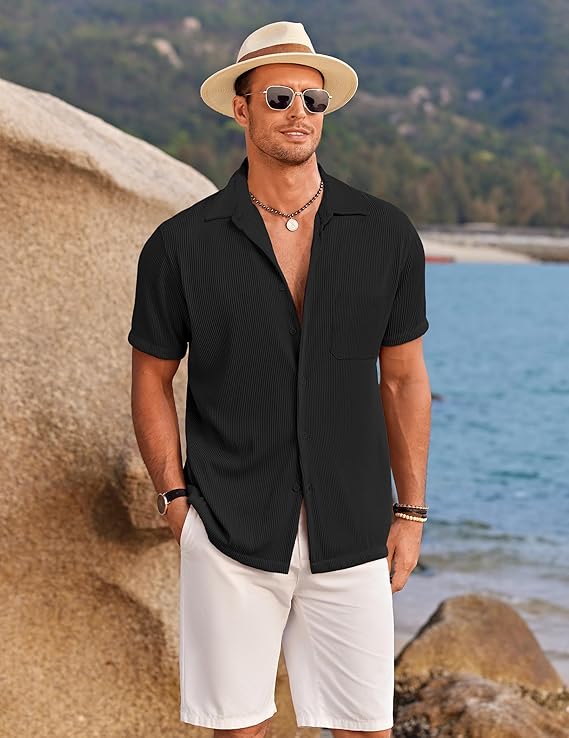 COOFANDY Men's Stretch Dress Shirts Short Sleeve Wrinkle Free Casual Button Down Shirts
