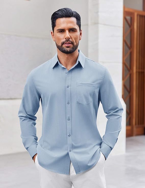 COOFANDY Mens Button Down Shirt Casual Untucked Shirts Long Sleeve Dress Shirt with Pocket