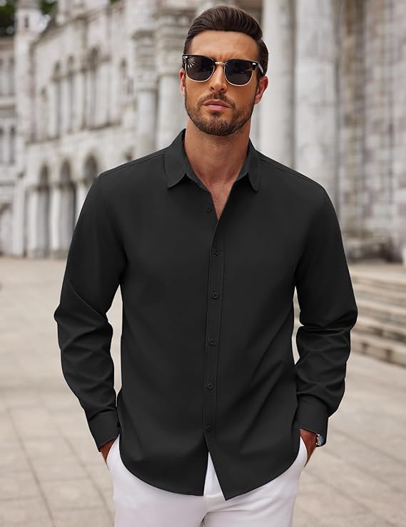COOFANDY Men's Long Sleeve Button Down Shirts Casual Untucked Dress Shirt Beach Wedding Shirts