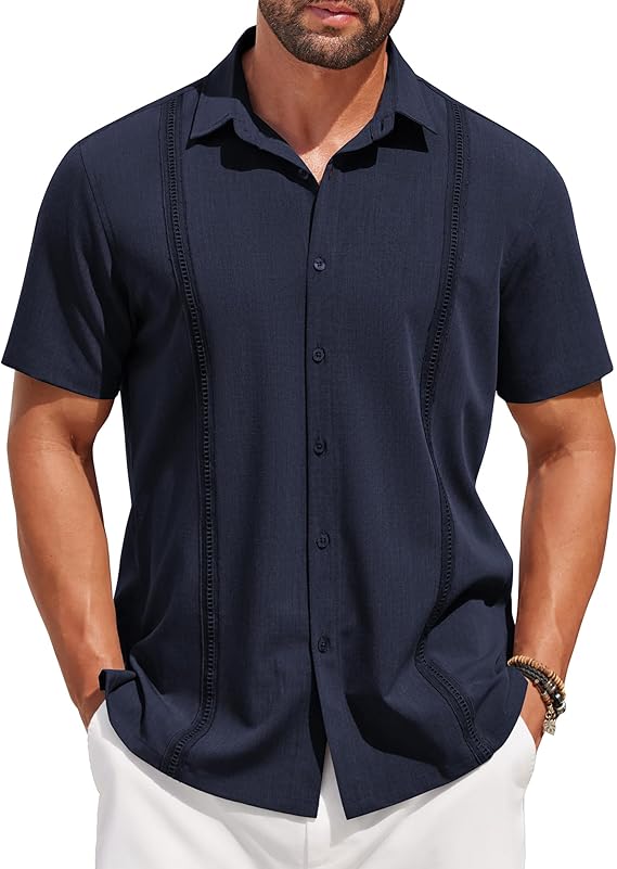 COOFANDY Men's Saint Patrick's Day Parade Green Cuban Guayabera Shirt