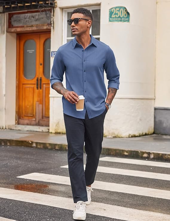 COOFANDY Men's Casual Button Down Long Sleeve Untucked Denim Dress Shirt