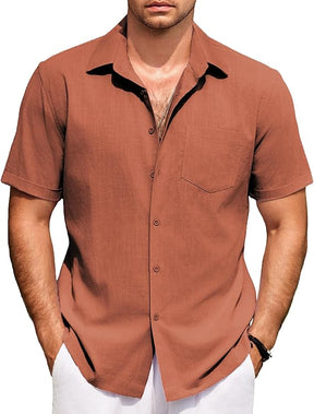 COOFANDY Mens Short Sleeve Button Down Shirts 100% Cotton Beach Style Textured Shirts