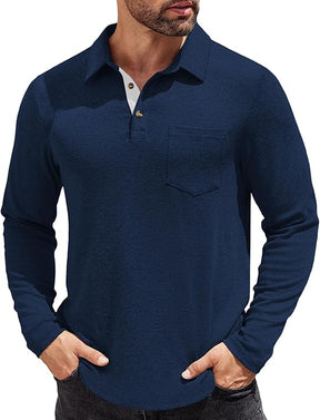 COOFANDY Men's Long Sleeve Polo Shirt Casual Dress Button Polo T Shirt with Pocket Basic Lightweight Collared Golf Shirt