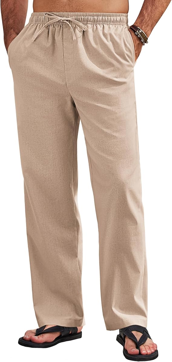 COOFANDY Men's Linen Pants Drawstring Casual Loose Fit Beach Summer Pants Lightweight Linen Trousers Yoga Pants