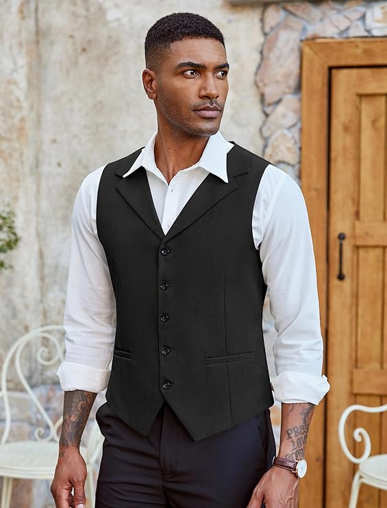 COOFANDY Men's Suit Vests Slim Fit Waistcoat Notch Lapel Casual Formal Vest