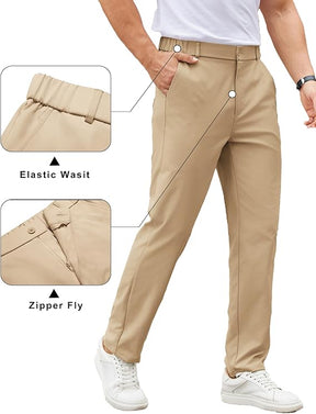 COOFANDY Mens Casual Chino Pants Elastic Waist Lightweight Trousers Classic-Fit Business Dress Pants with Pockets