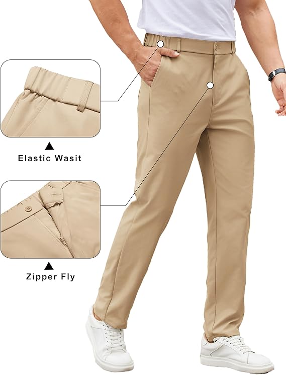 COOFANDY Mens Casual Chino Pants Elastic Waist Lightweight Trousers Classic-Fit Business Dress Pants with Pockets