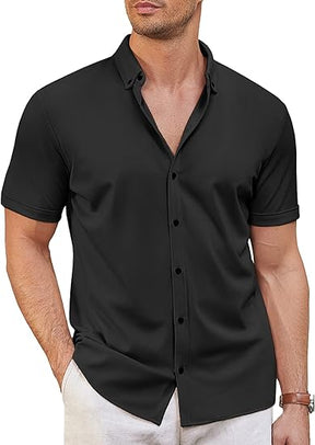 COOFANDY Men's Short Sleeve Casual Button Down Shark Shirts Wrinkle Free Untucked Shirt Summer Stretch Dress Shirts