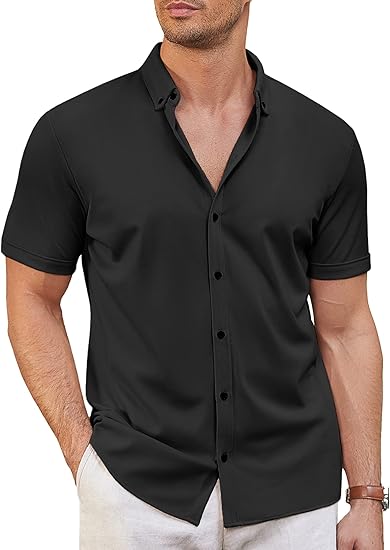 COOFANDY Men's Short Sleeve Casual Button Down Shark Shirts Wrinkle Free Untucked Shirt Summer Stretch Dress Shirts