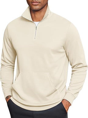 COOFANDY Mens Quarter Zip Pullover Mock Neck Sweatshirt Long Sleeve Sweater Polo Half Zip Pullover with Pocket