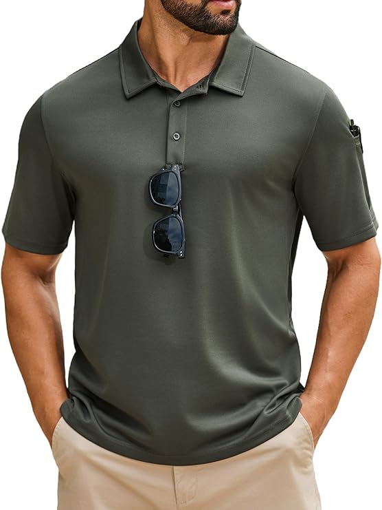COOFANDY Men's Polo Shirts Short Sleeve Quick Dry Performance Golf Polos Tactical Work Shirts with Pen Pocket